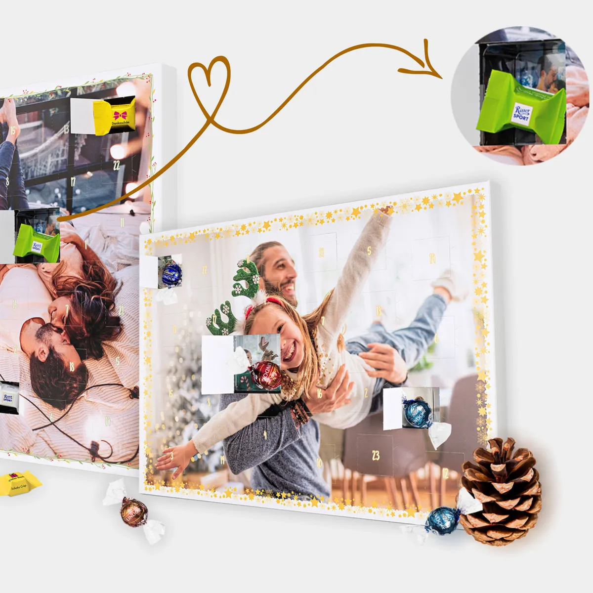Premium Foto-Adventskalender mit Schokolade und Türchenbildern - Schoko